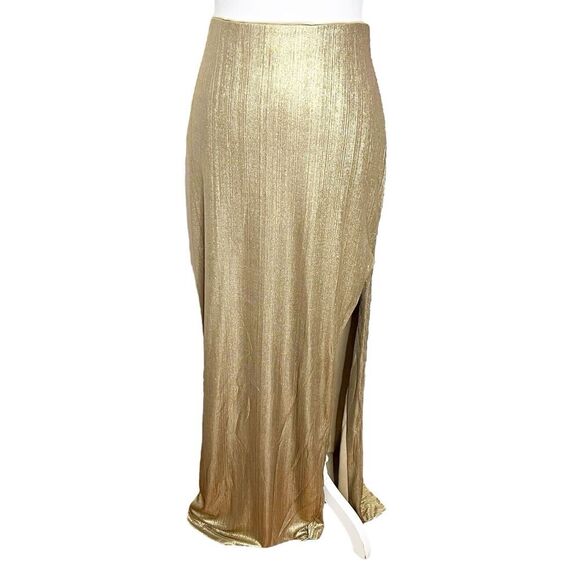 Revolve X Remi Jacqui Maxi Skirt in Metallic Gold Side Slit Women’s Plus Size 2X - Picture 2 of 8